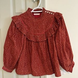Doen Reina top in burgundy California wildflower corduroy, XS